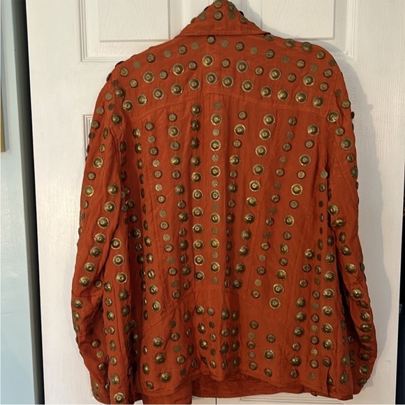 Free People Large Jacket Chelsea Coin Moto Jacket in Bronze zipper pockets - Picture 2 of 8